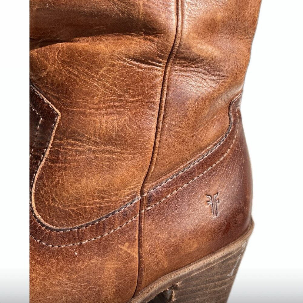 Frye Faye Stich Pull On Clay Leather Cowboy Pointed Toe Knee High Boots - Picture 4 of 8